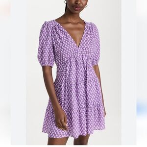 Xirena Nissa Printed Dress w/ Pockets Size L in Purple Clover 100% Cotton NWT